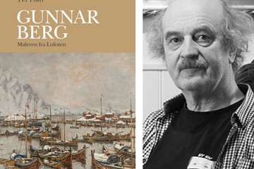 Kollansj: Bokomslag som viser et maleri av norlandsbåter foran snøkledde fjell og portrett av forfatteren, en eldre mann med grå krøller og bart.